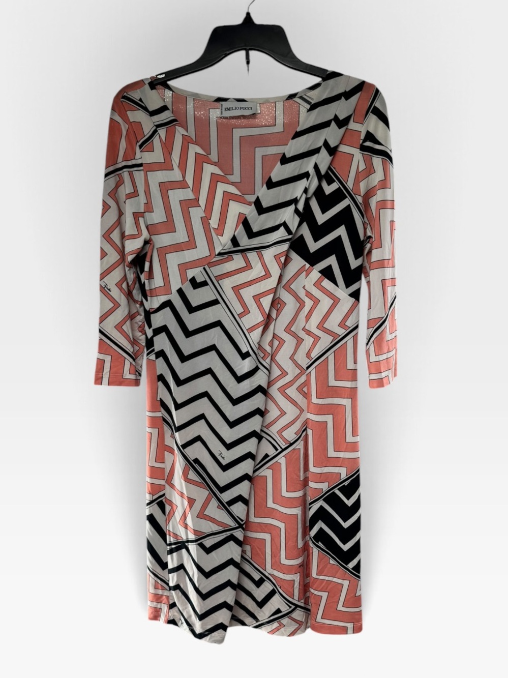 Emilio Pucci Coral, Black & White Zigzag Chevron Long Sleeve Dress 8 Y2K